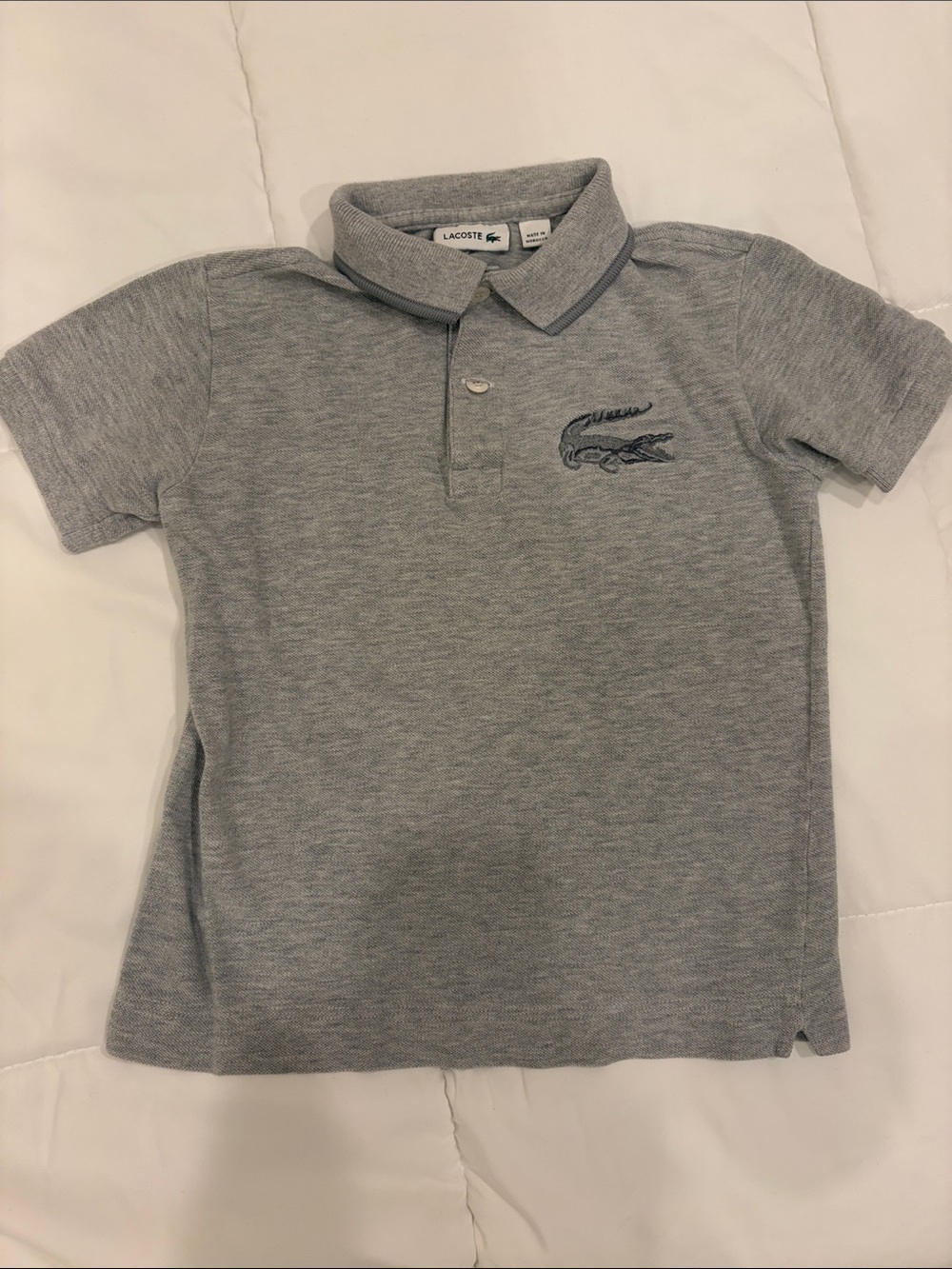 Lacoste Boys' Heather Gray Polo with Embroidered Crocodile